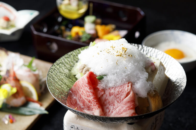 【夏の特選懐石】加賀金沢の金箔と能登牛の煌びやかなコラボレーション～能登牛氷すき焼き